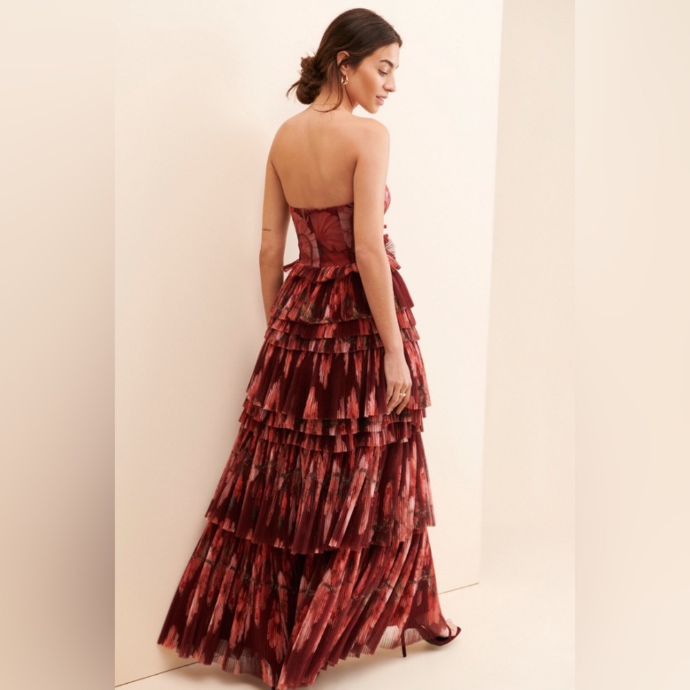 Hutch Strapless Tiered Maxi Dress in Burgundy Floral - Picture 2 of 6